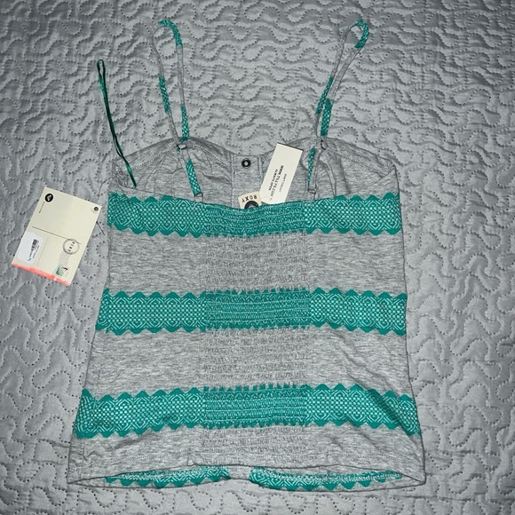 NWT Roxy striped pretty cami tank top tee shirt small grey teal button down up - Picture 5 of 6